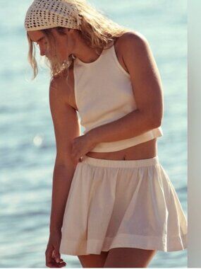 NEW Free People free-est Milani Tank Top Mini Skirt Boho Cotton Set Coconut Milk